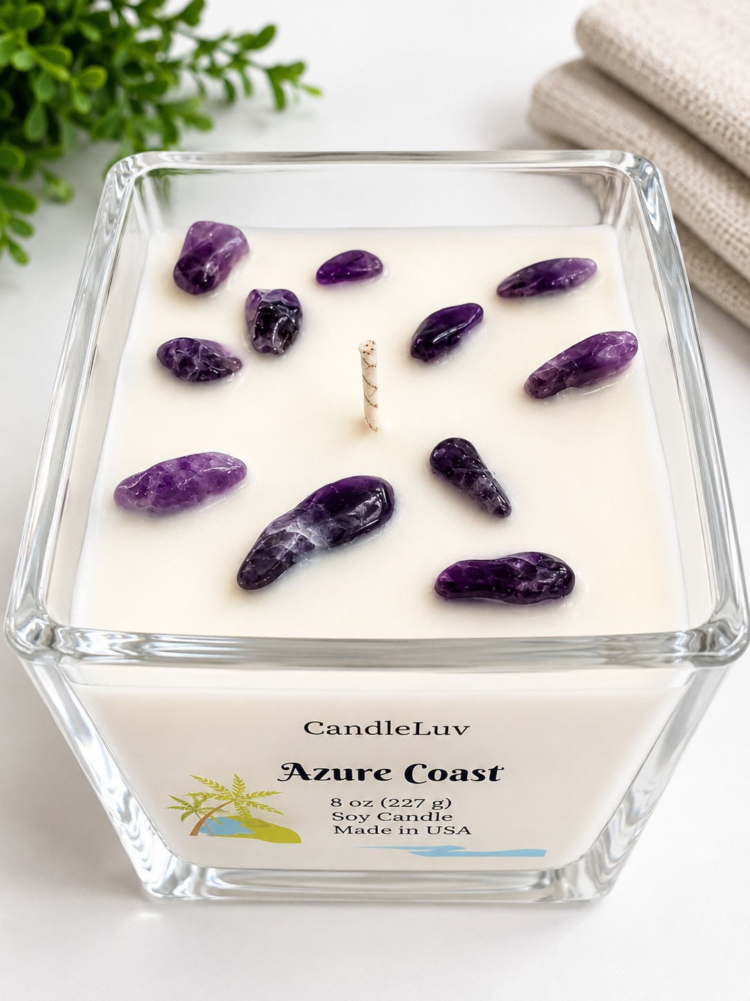 CandleLuv Azure Coast Amethyst Crystal Soy Candle – 8 oz