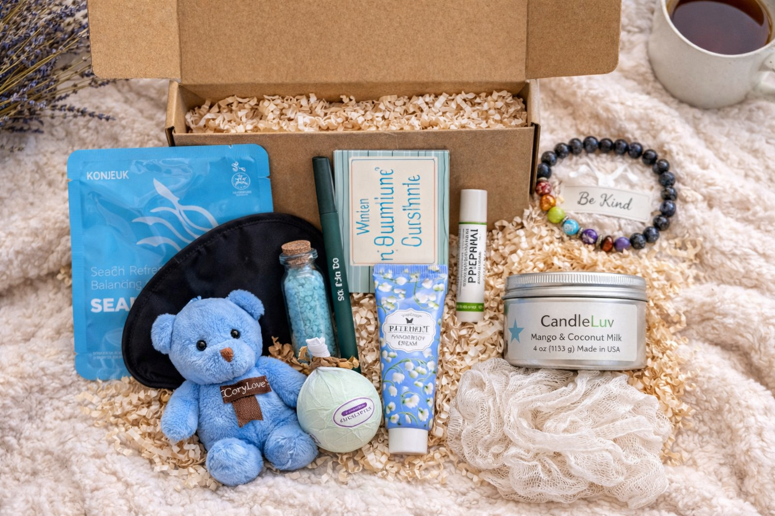 Spa Gift Box Set – Self Care Relaxation Kit with Candle & Bath Essentials