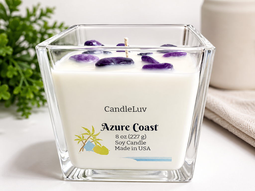 CandleLuv Azure Coast Amethyst Crystal Soy Candle – 8 oz