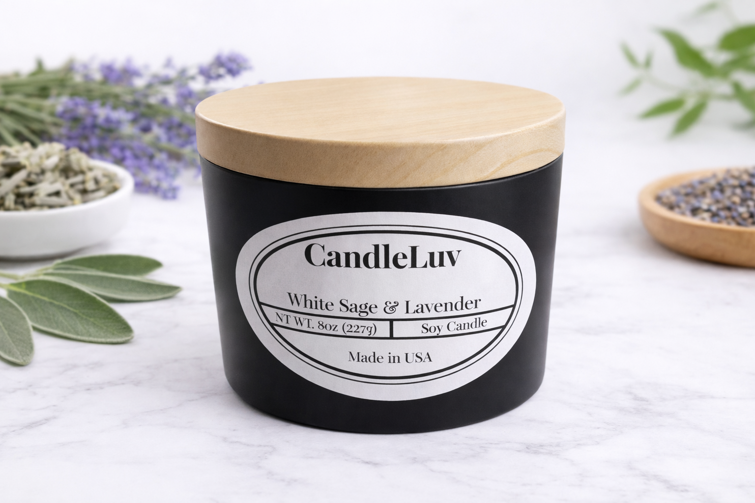 White Sage & Lavender 8 oz Soy Candle