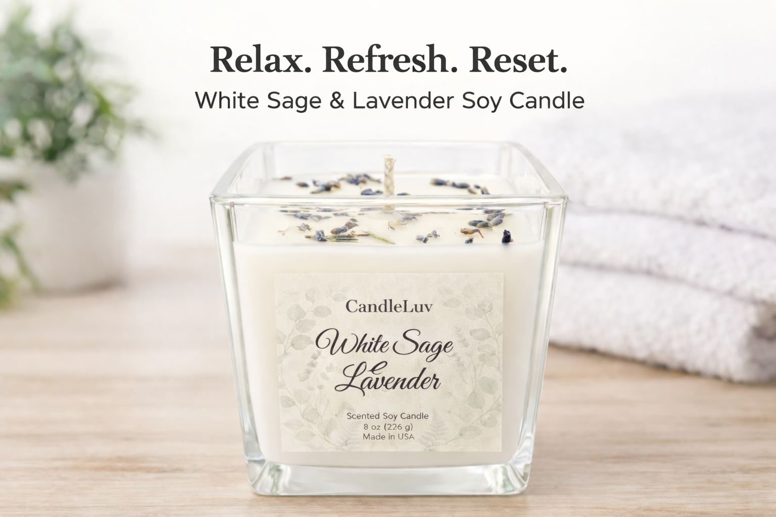 CandleLuv - White Sage & Lavender Soy Candle 8 oz