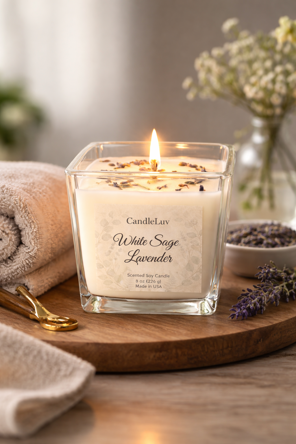 CandleLuv - White Sage & Lavender Soy Candle 8 oz