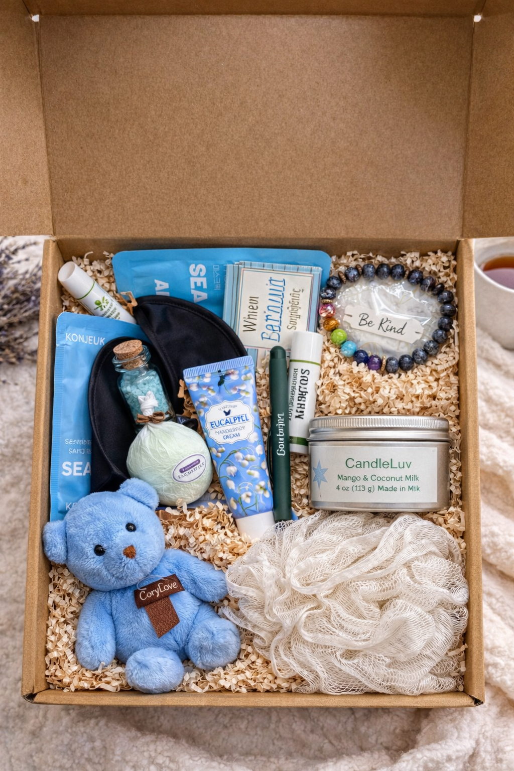 Spa Gift Box Set – Self Care Relaxation Kit with Candle & Bath Essentials